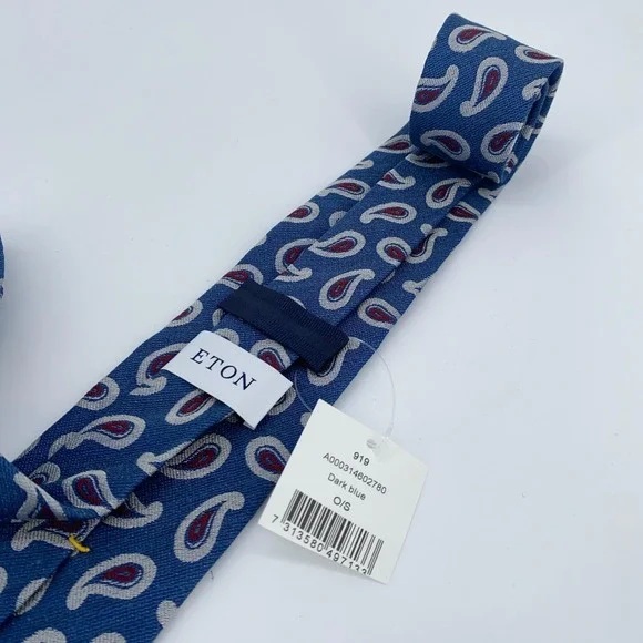 Eton Tie Mens One Size Blue Paisley Silk Classic Luxury Necktie Italy Made NWT